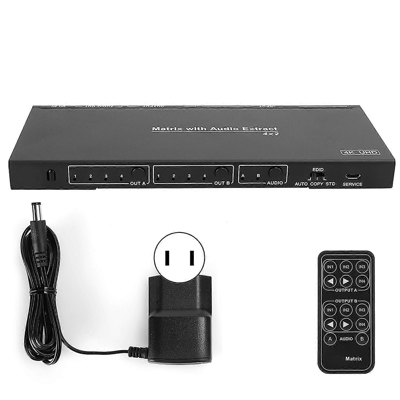 Black Aluminium Alloy 4x2 Hdmi Matrix With Audio Extract Optical Analog Output 100-240v