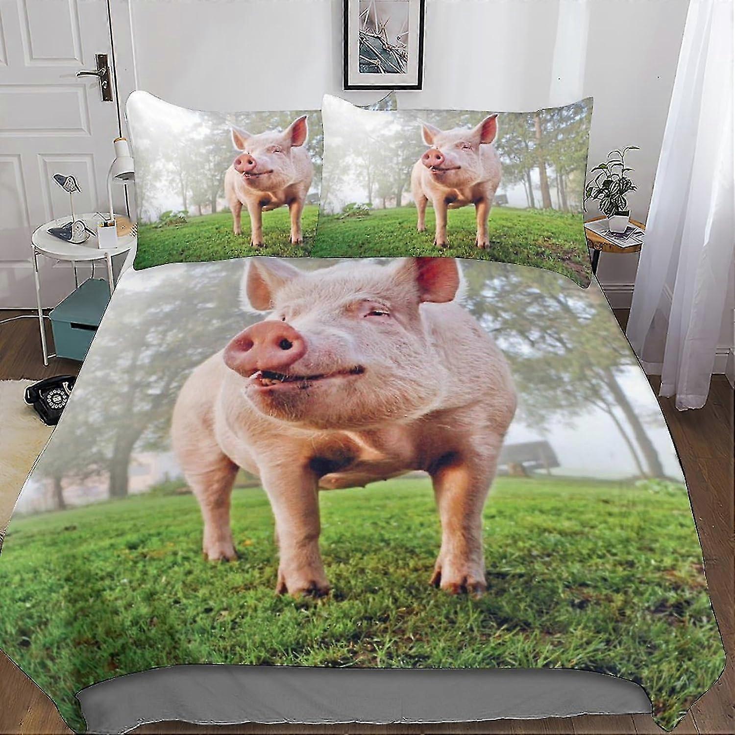 o5261 Lençóis Capa de Edredão de Porco Suíno com Fronhas Conjunto de Cama Impresso em 3D com Fecho de Zíper Design Exclusivo Anti-alérgico Animais Bonitos Colcha Cov