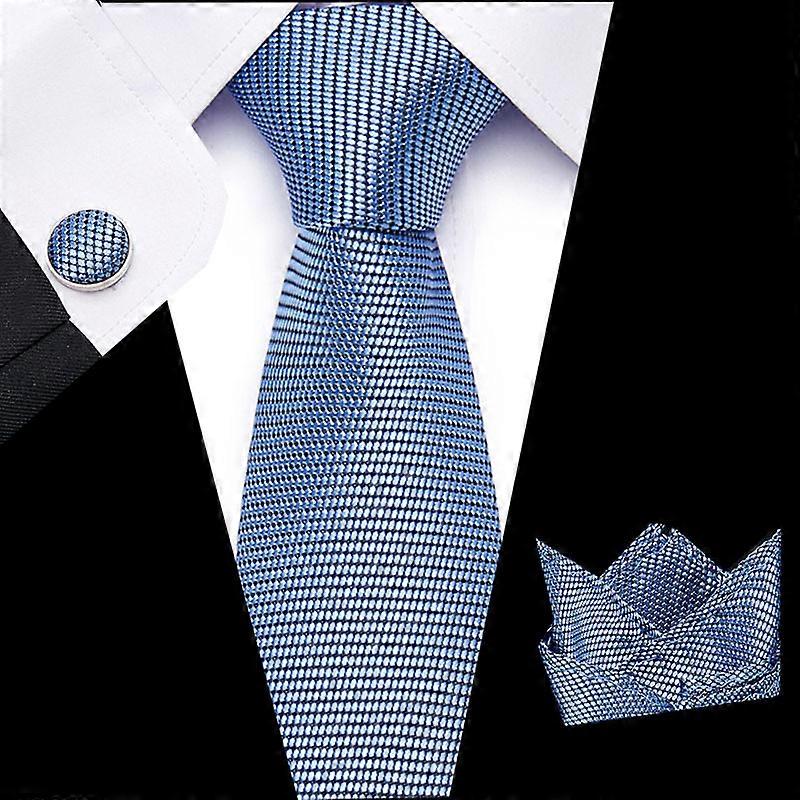 Dww-Cravate Homme Plaid Mariage lgant Cravates et Pochette Classique Ensemble de Cravate Mouchoir Motif Pied-de-poule d'affaires