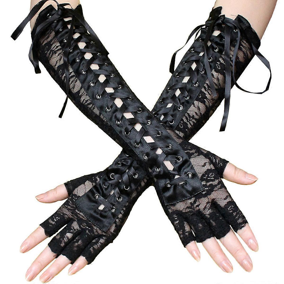 Women Lace Gloves Elbow Long Gloves Fingerless for Wedding,Party,Dance
