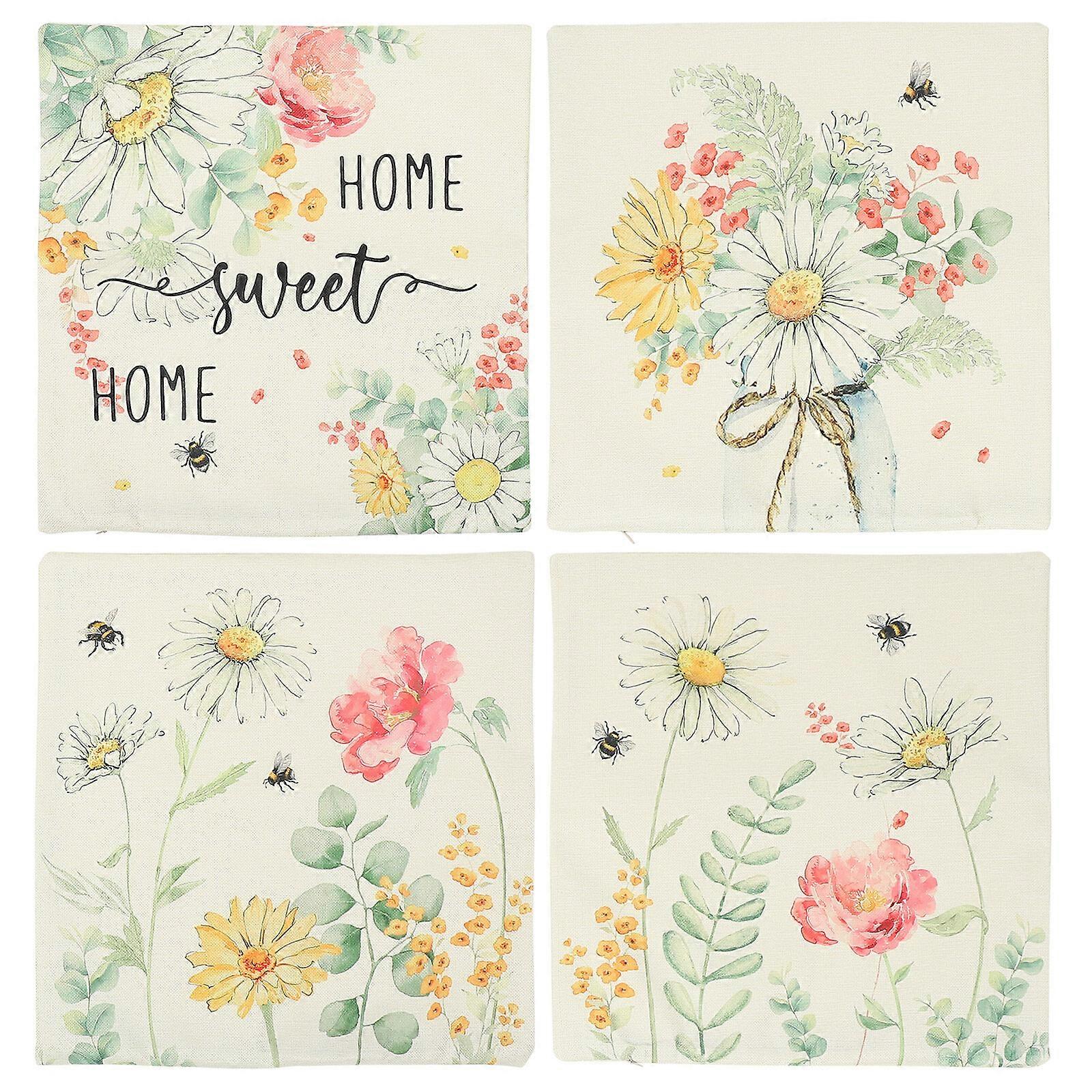 4pcs Spring Theme Pillowcase Sofa Pillow Covers Throw Pillow Covers Rustic Decorative Pillows Covers