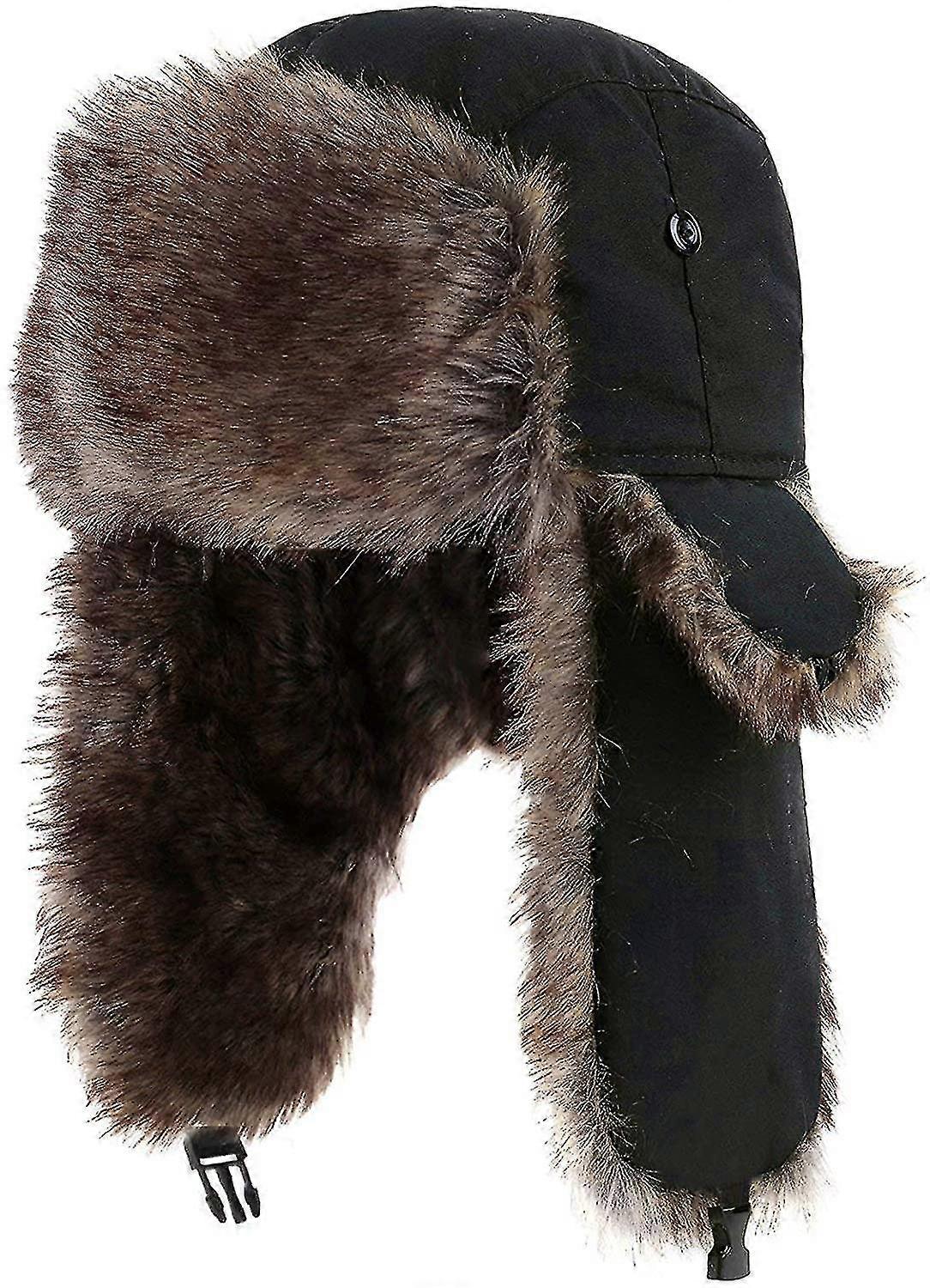 Trapper Ushanka Hat Warm Russian Trooper Fur Earflap Skiing Hat Cap(black)