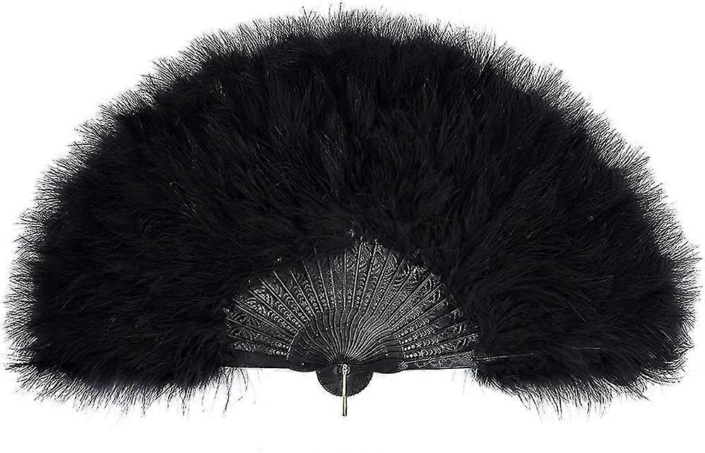 Håndholdt fjærvifteinnsatsbrett sammenleggbar håndvifte fjærvifte, bryllupsfestdans (svart)
