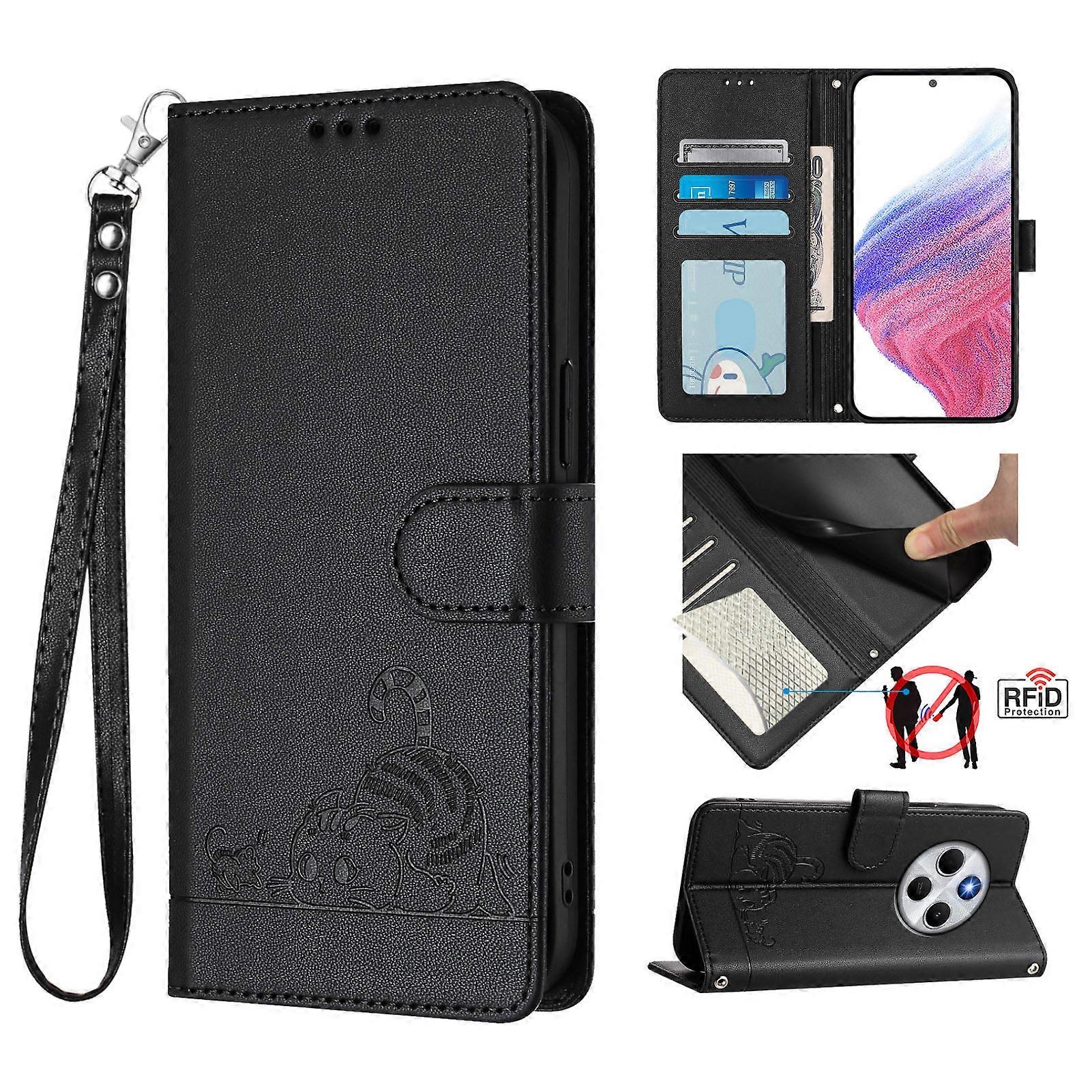For Xiaomi Redmi 14C 4G/ Poco C75 4G Case with Strap RFID Blocking Leather Wallet Phone Cover Cat Mouse Pattern