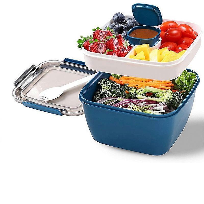 Salad - Stackable Lunch Container With Large 20-oz Salad Bowl, 4-compartment Bento-style Tray For Toppings, 3-oz Sauce Container For Dressings