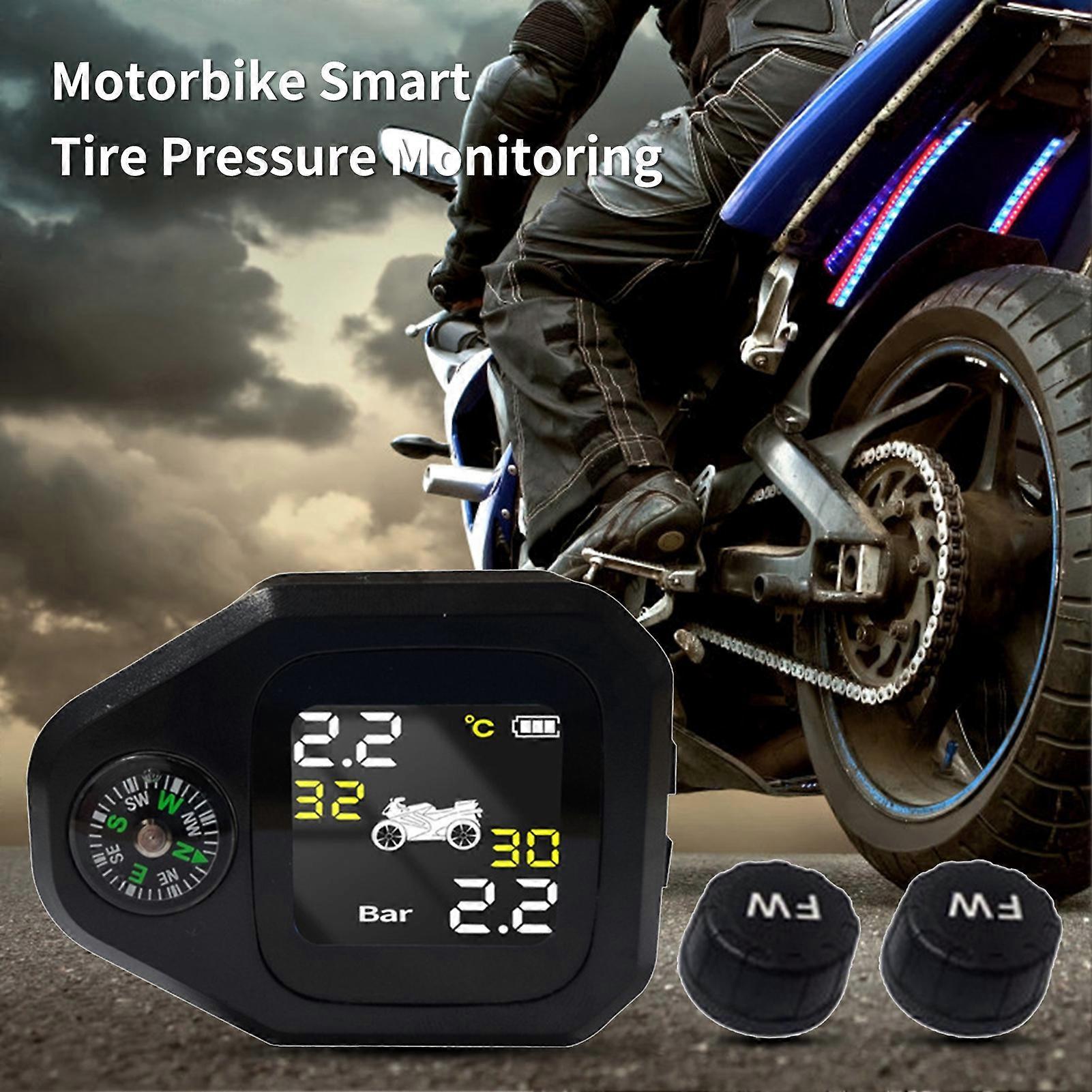 Motorcycle TPMS with Compass Dustproof Easy Installation High Temperature Resistant Power Saving LCD Screen High-Precision External Sensor Tire Pressu