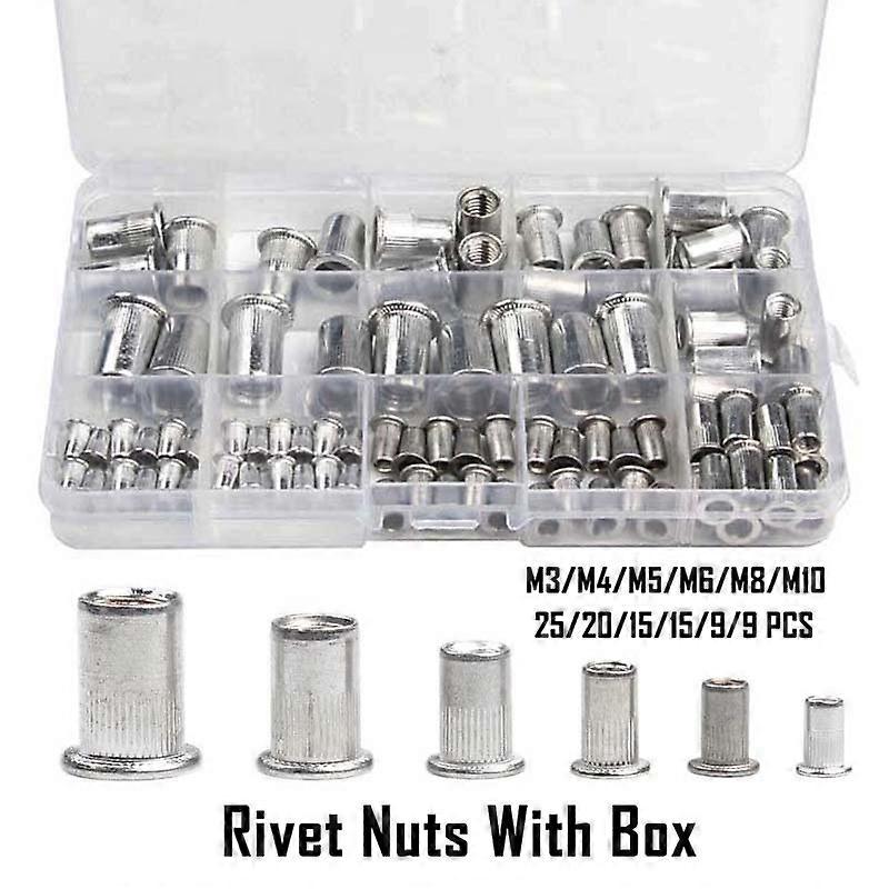 93pcs M3/M4/M5/M6/M8/M10 Rivet Nuts Aluminum Alloy Flat Head Threaded Insert Nut Rivet Cap Set Threaded Nuts