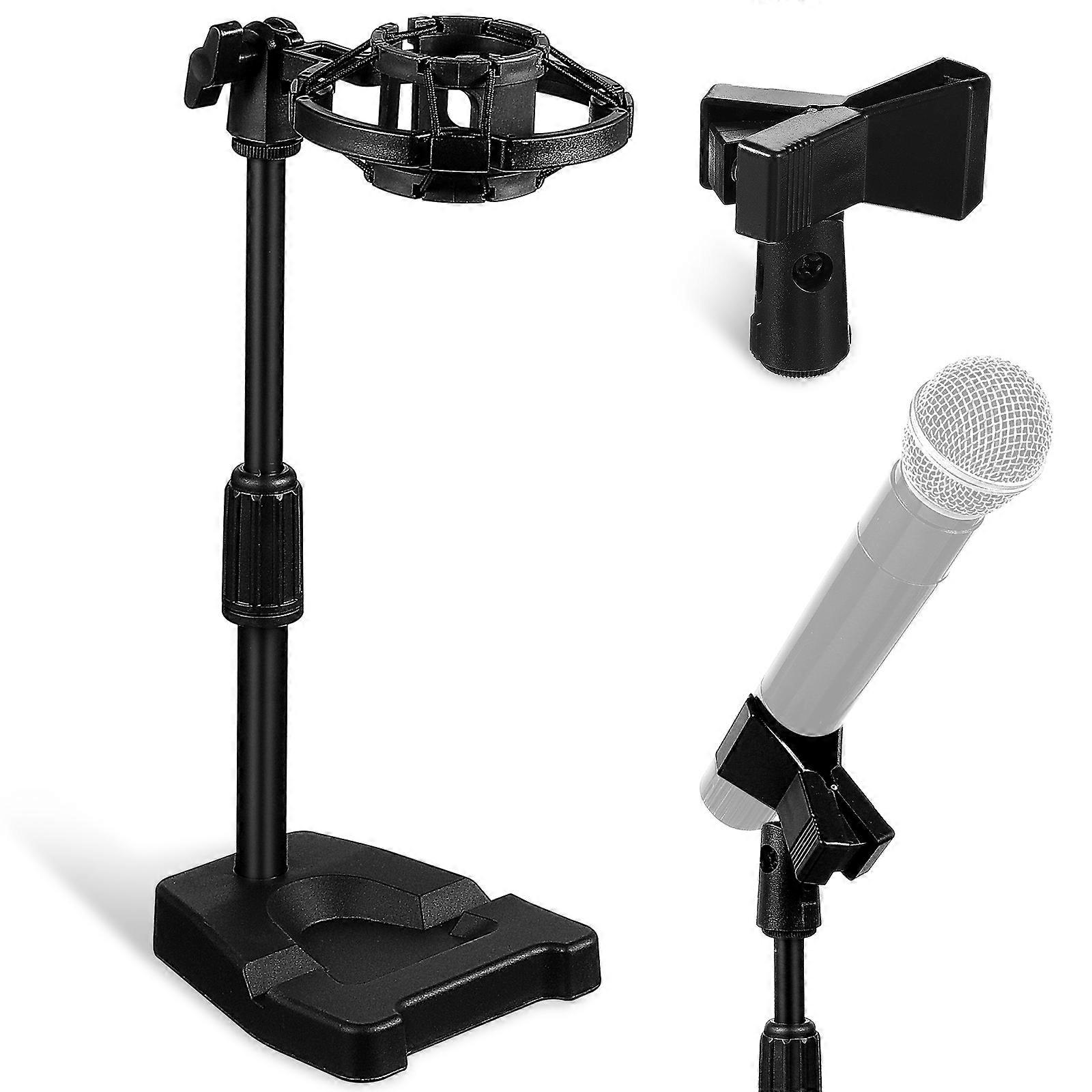 Desk Microphone Stand with Base Adjustable Table Mic Stand with Shock Mount Holder and Mic Clip