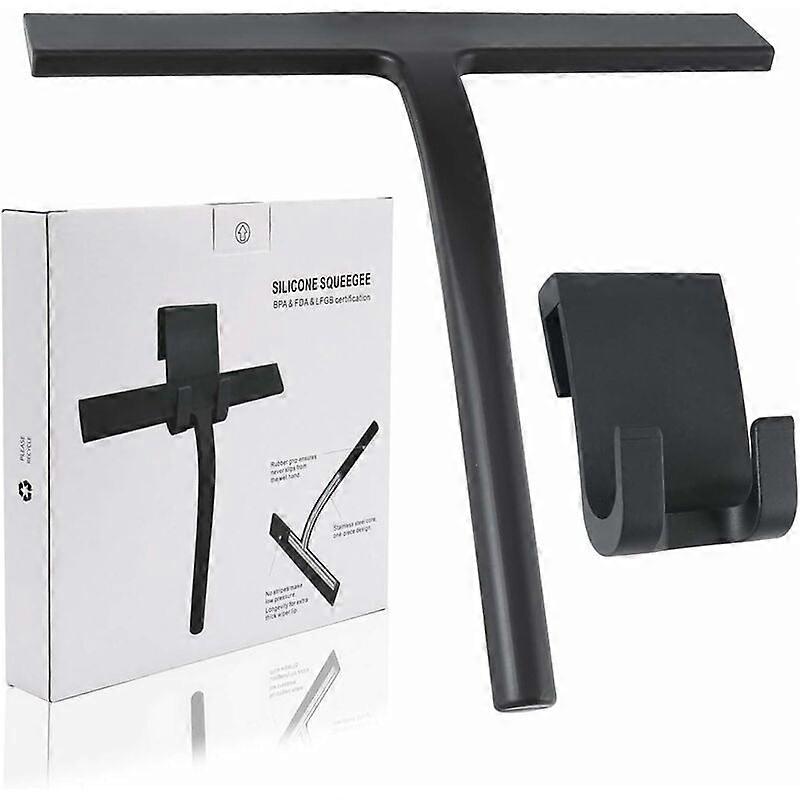 سيليكون دش ممسحة مع الفولاذ المقاوم للصدأ الأساسية للاستحمام، الحمام، مرآة، تنظيف الزجاج، بلاط (أسود، مول)