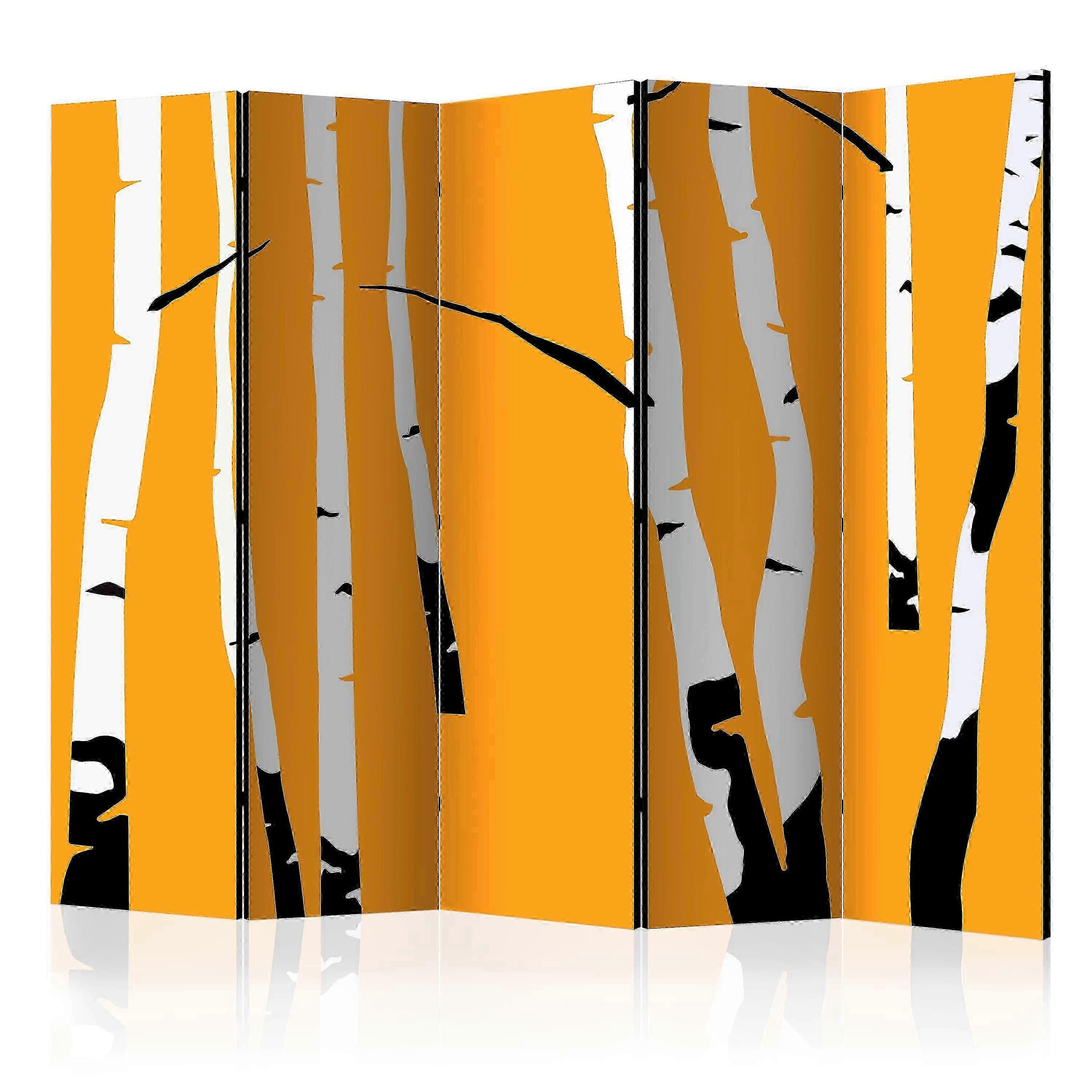 Room Divider - Birches on the orange background II