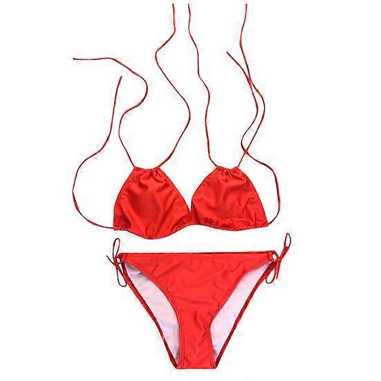 2 Pcs/Set Women Bikini Set Solid Color Halter Neck Straps Plus Size