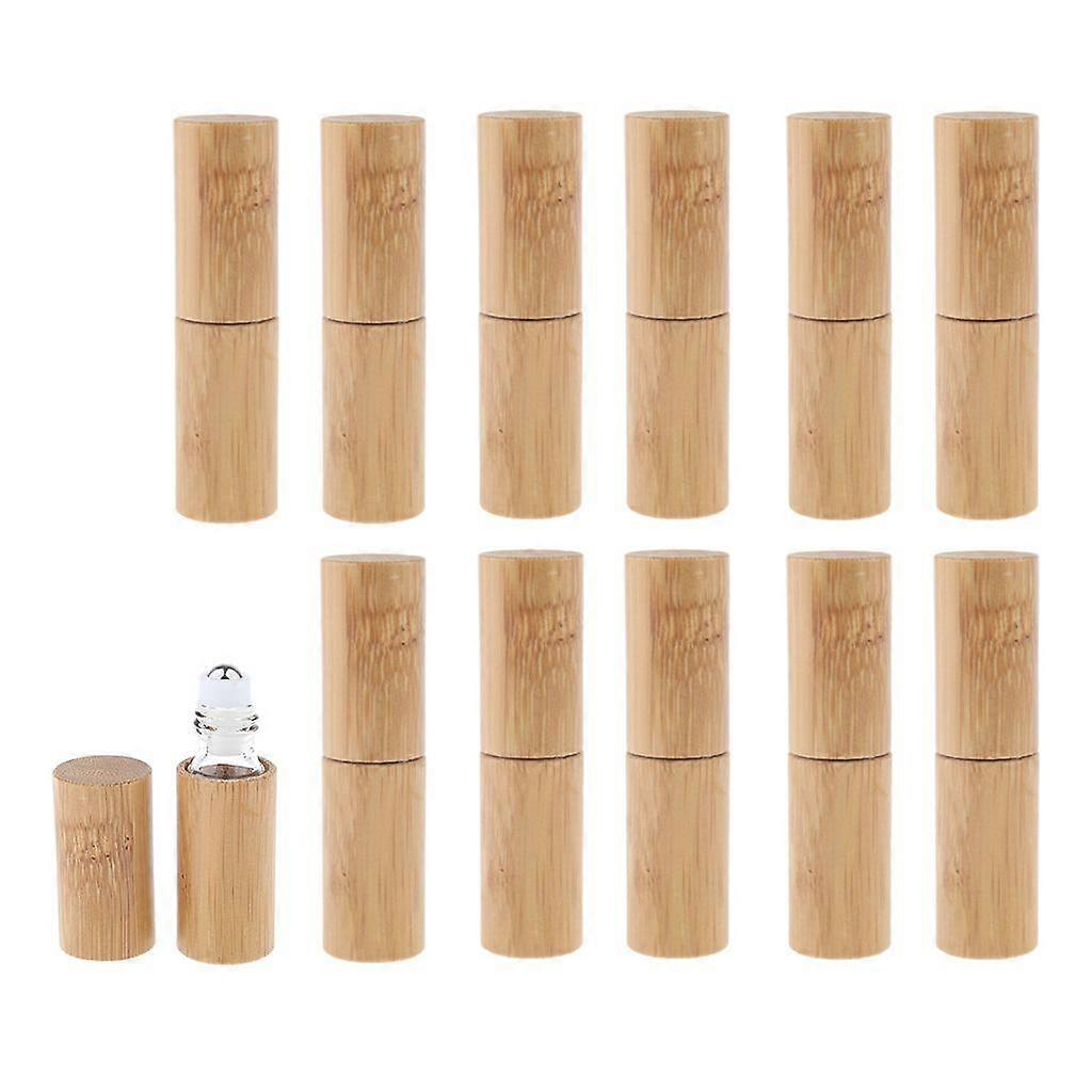 12 Pcs Handmade Bamboo Refillable Empty Essential Oil Makeup Roll on Bottle