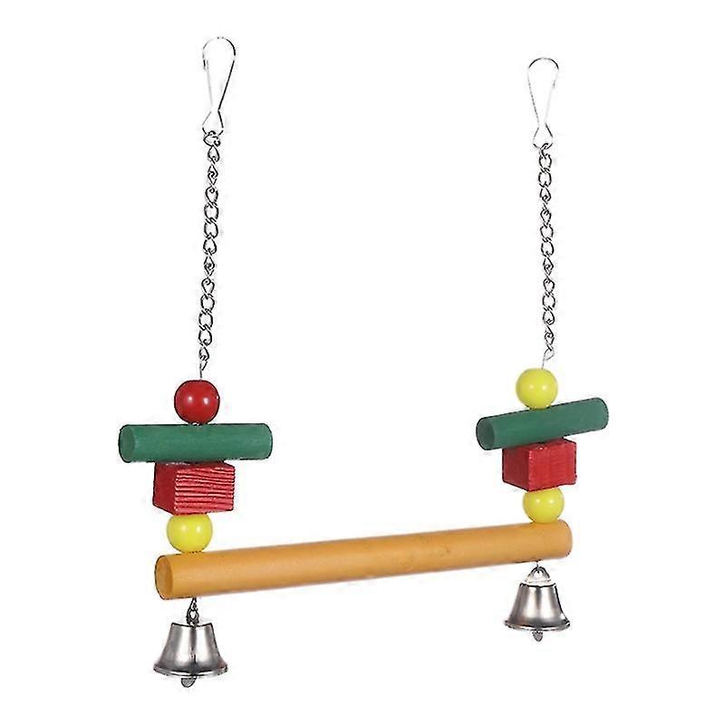 Parrot Swing Perch Wooden Stand With Colorful Blocks Cage Hanging Chew Toys