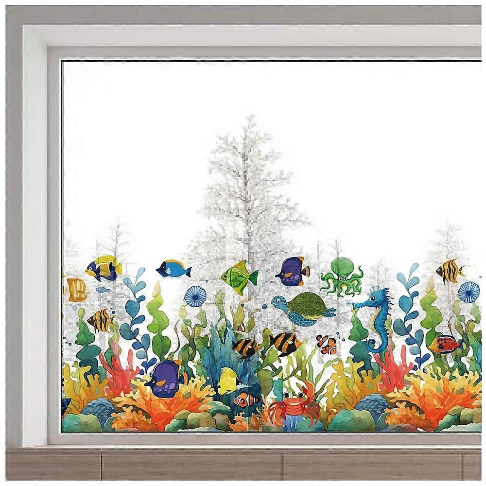 PVC Window Static Stickers Rectangle Shape for Window Decoration Fish 380x1160mm