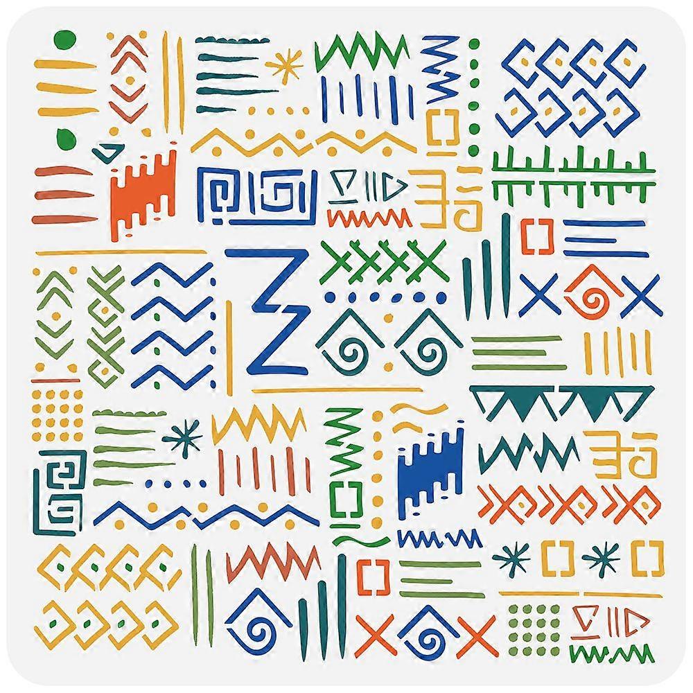 Tribal Stencils for Painting 11.8x11.8inch Reusable Tribal Totem Script Drawing Template DIY Craft Egyptian HieroglyStencil for Wall Wood Furniture Sc