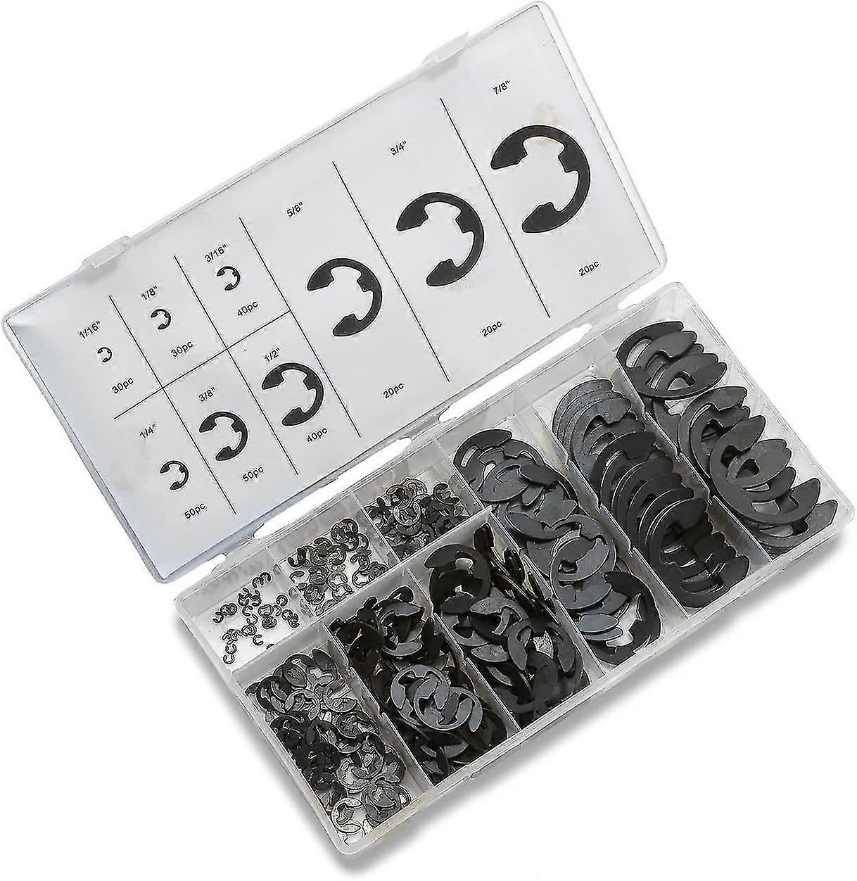 300-pieces 10 Size Bla Alloy Steel E-clip External Retaining Ring Washer Assortment Set,7681