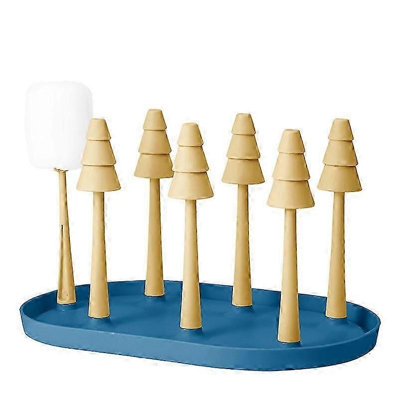 Cup Drying Rack with Drain Tray, Coffee Mug Rack & Bottle Holder with Hooks & Brush