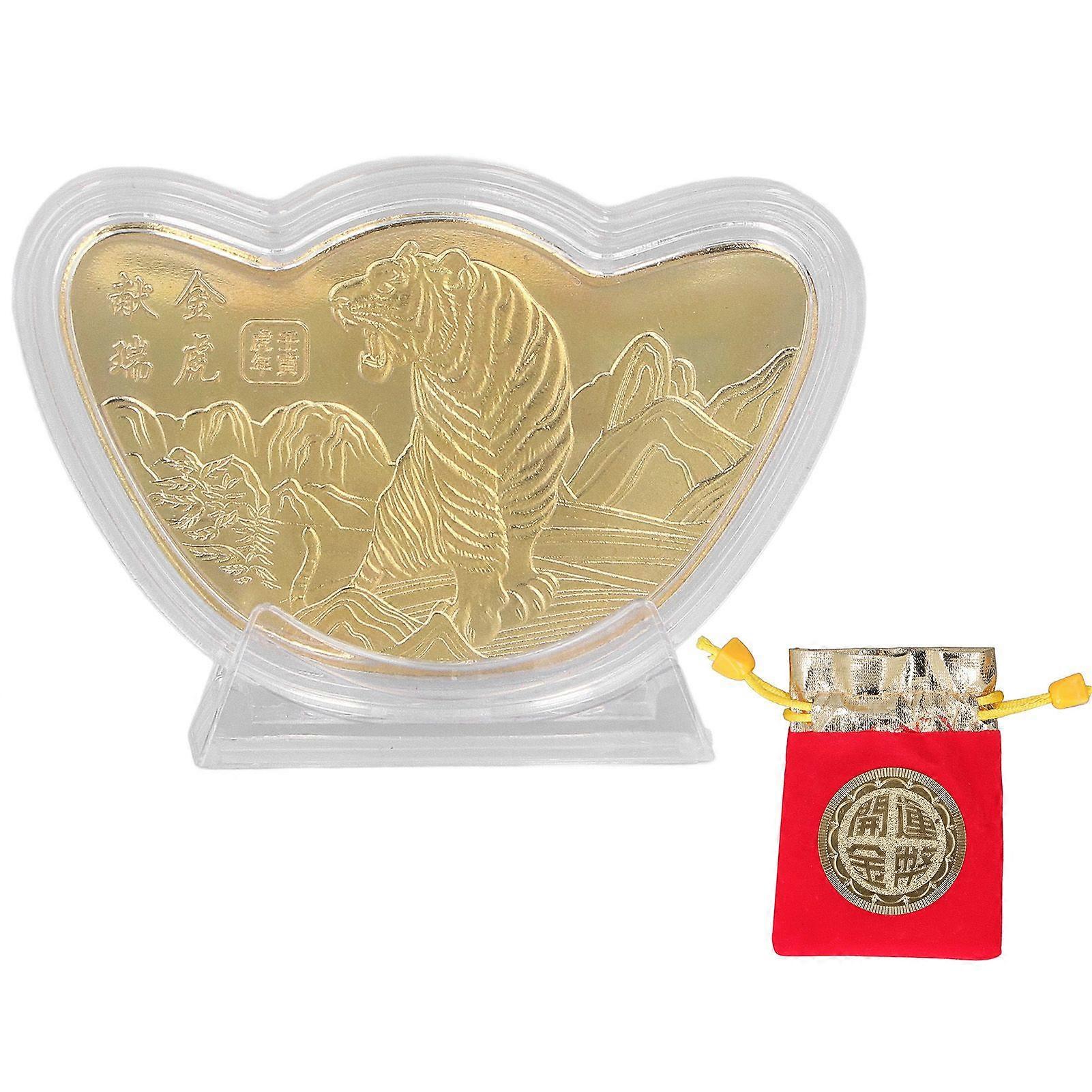 Commemorative Coin Chinese Tiger Year Theme Embossed Design Double Sided Lucky Coin CollectionTiger With Auspiciousness