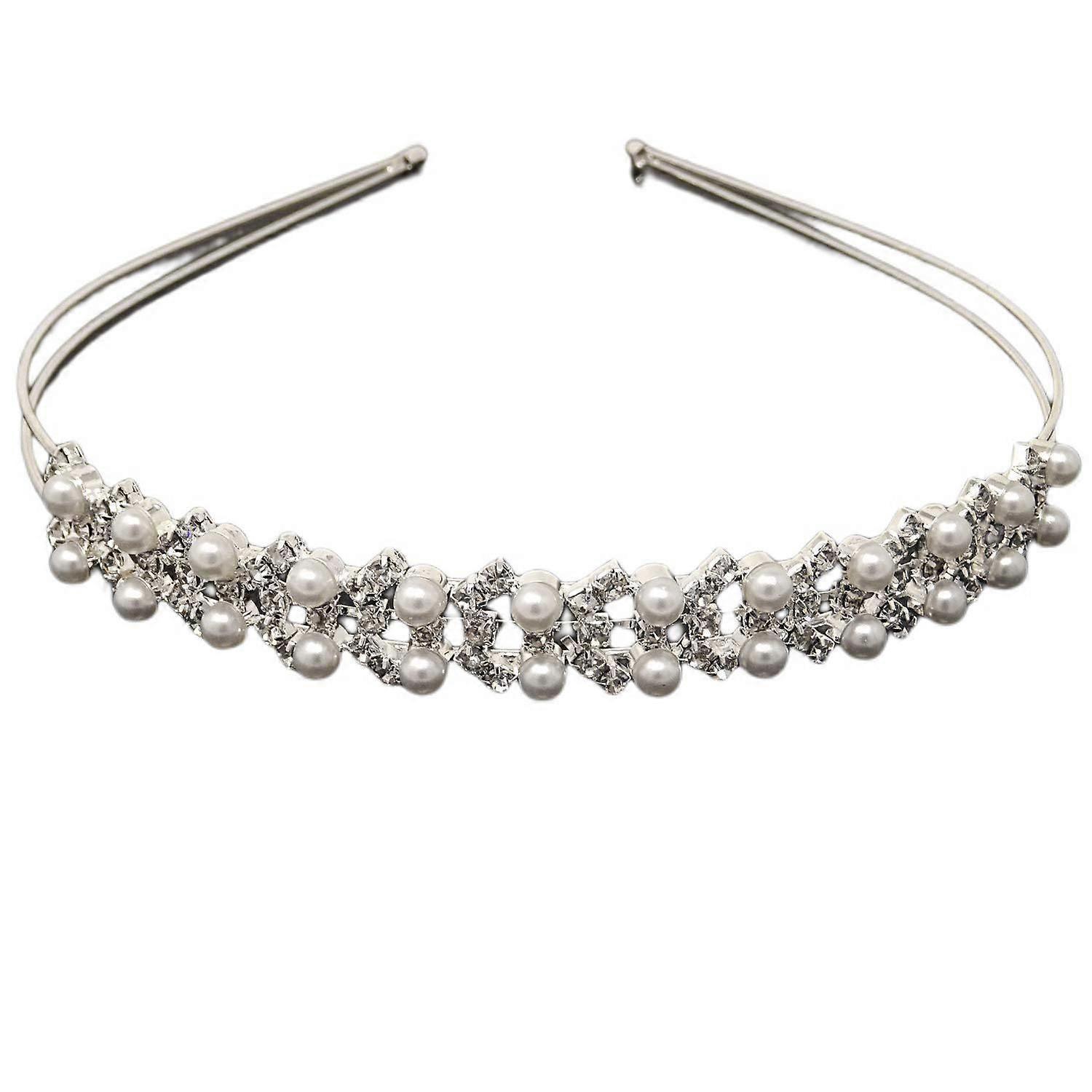 Honbay Double Layer Faux Pearls Crown Headband with Sparkling Rhinestones for Bridal, Bridesmaid, Flower Girl