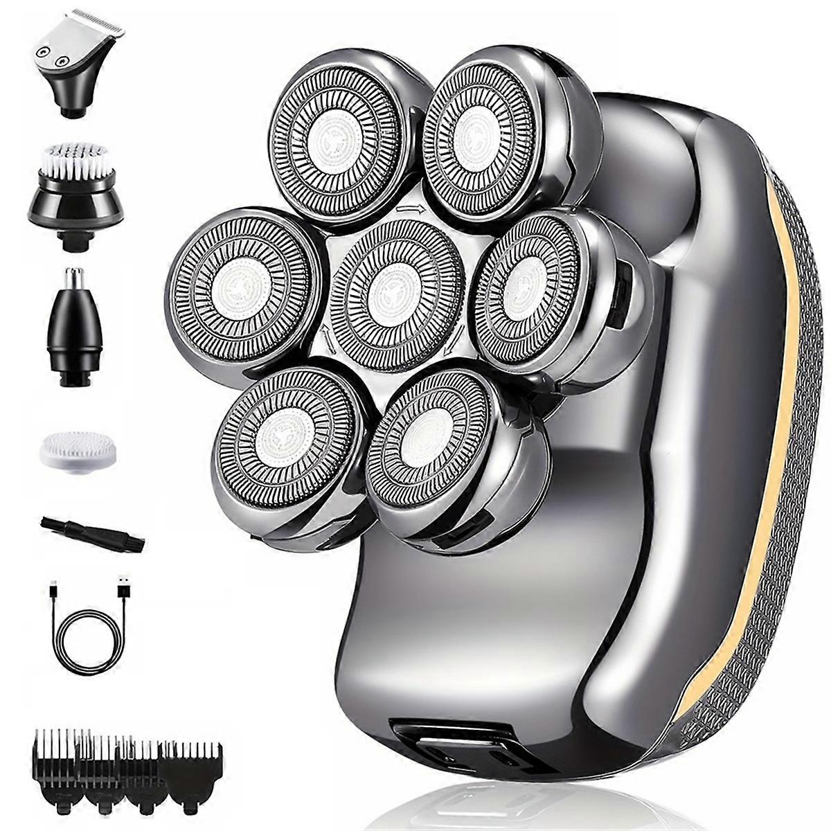 6-in-1 Men'S Electric Heads Shaver Rechargeable Cordless Hair Shaving for Bald Man Waterproof Wet D