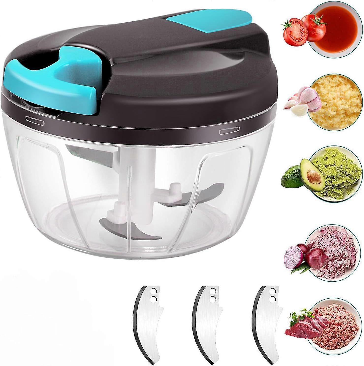 PCS Manual Food Chopper 500ml, Onion Chopper with 3 Stainless Steel Blades, Manual Onion Cutter with Stainless Steel 3 Blades, Manual Blender Garlic C