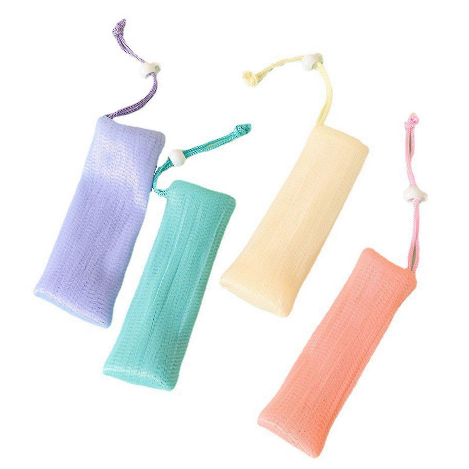 4 PCS Mesh Soap Pouch Create Rich Bubble Drawstring Design Hangable Bubble Foam Net Soap Bag Cleaning Tool