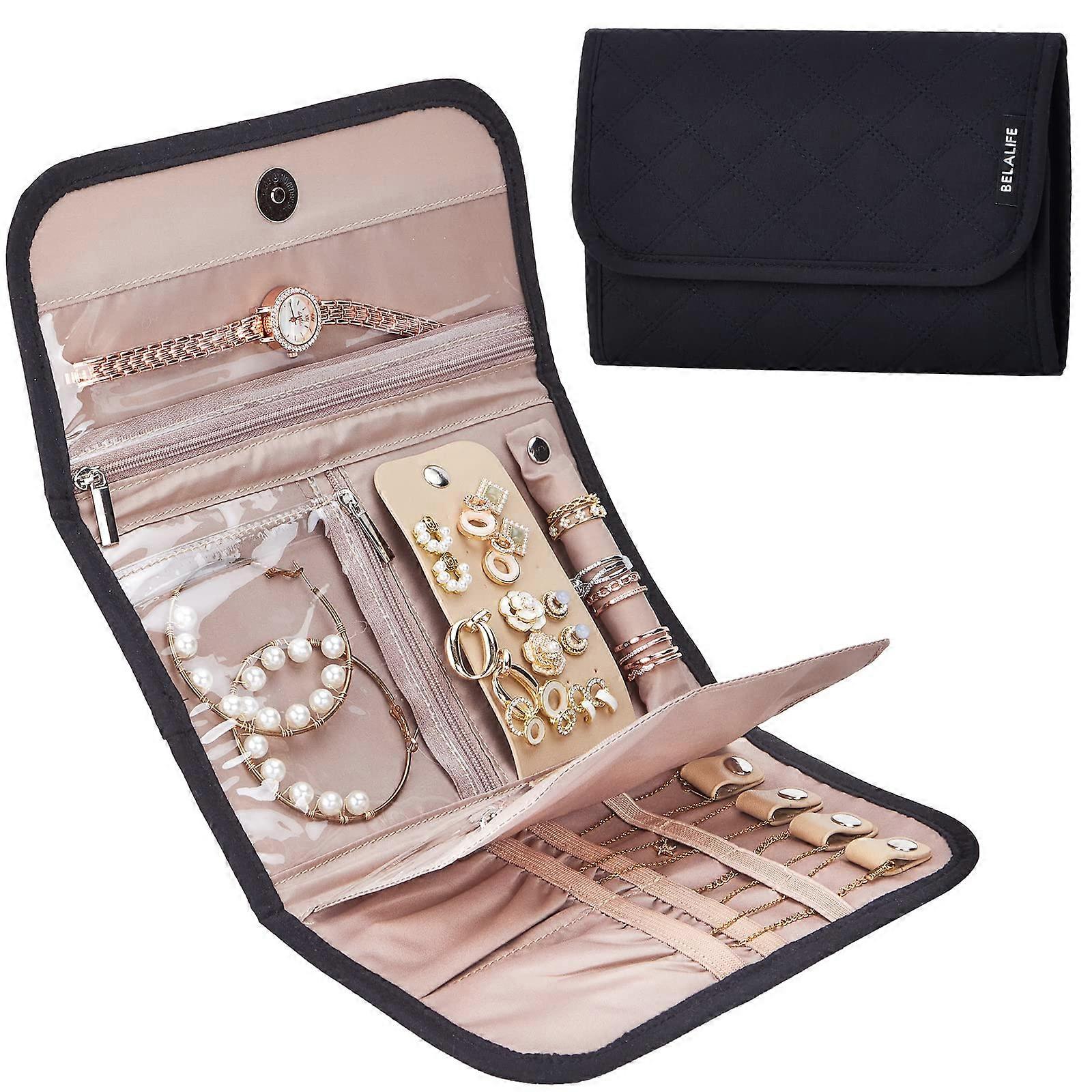 Foldable Travel Jewelry Case Storage Roll for Organizing Accessories, Compact Design, Multiple Compartments, Durable Material