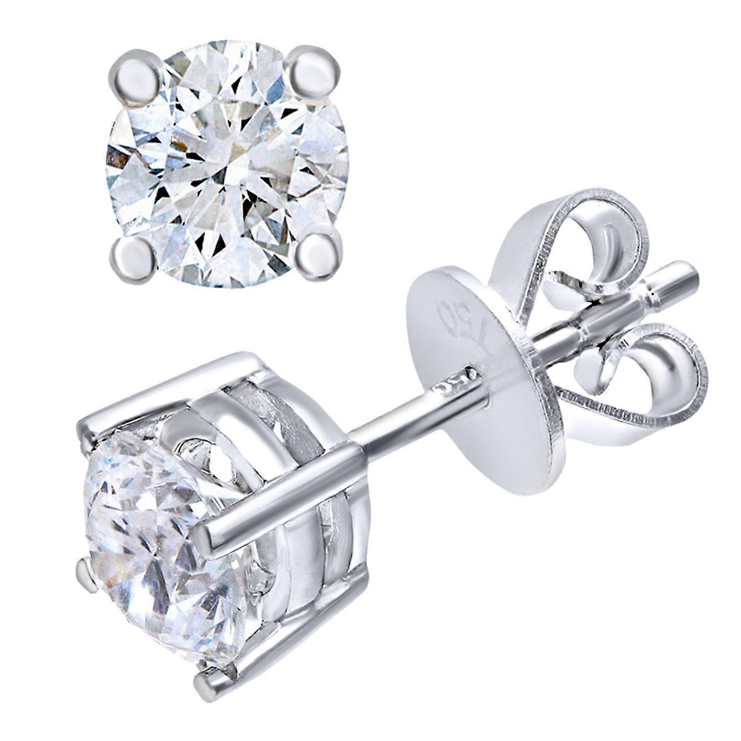 Jewelco London 18K 白金圆形 3/4 克拉钻石单颗耳钉