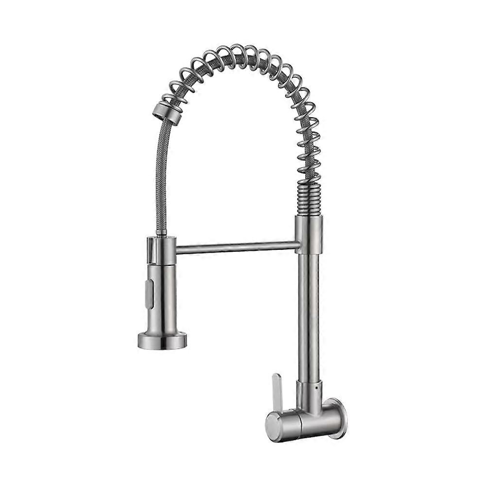 Wall Mount Kitchen Faucet with Pull Down Sprayer, Single Handle High Arc Stainless Steel Cold Water Only