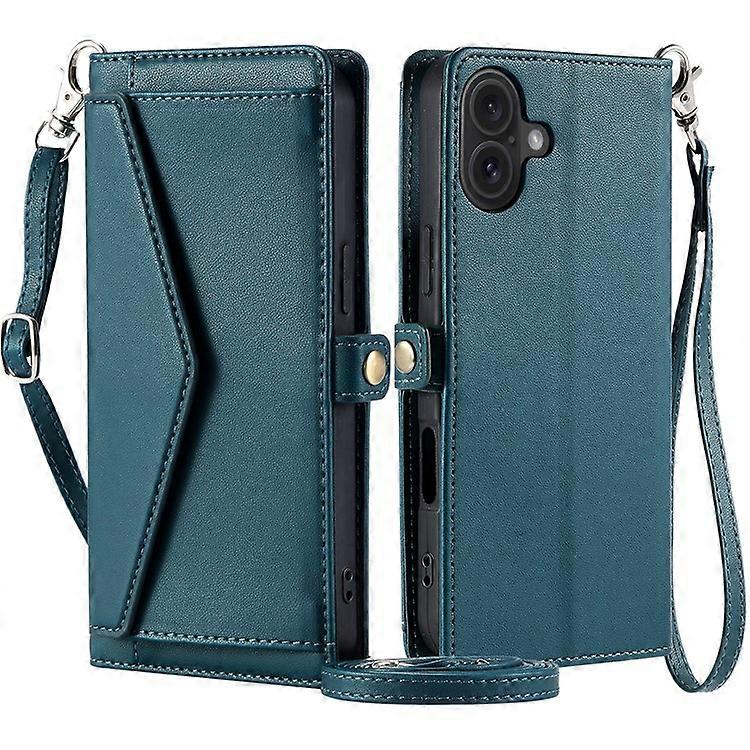 Compatible For iPhone 16 Plus Leather Case Wallet Stand Phone Cover with Straps