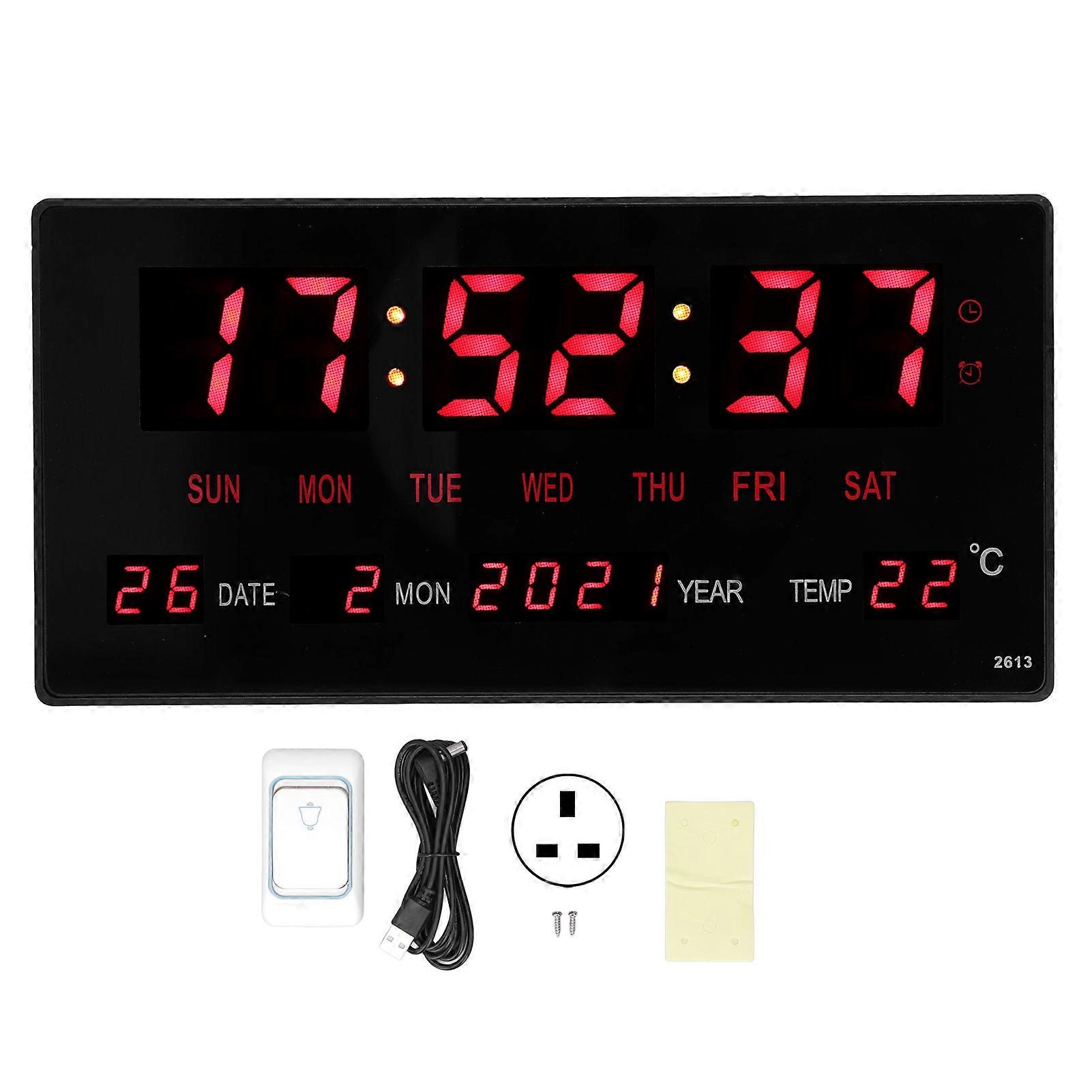 LED Digital Wall Clock with Large Display, Accurate Indoor Temperature, Desktop or Hanging Calendar Function