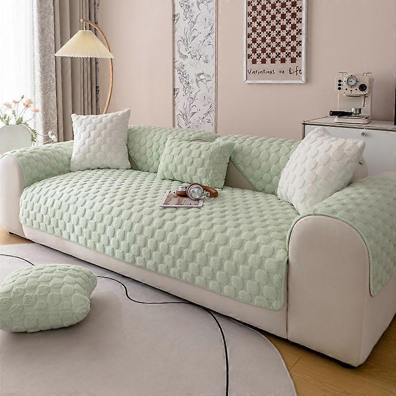 Rabbit Plush Sofa Cover Universal Plaid Non-Slip Thickened Living Room Sofa Cover Warm Flannel Sofa Cushion Armrest Back Towel