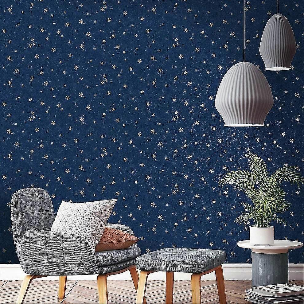 Crown Starlight Stars Wallpaper Navy Gold