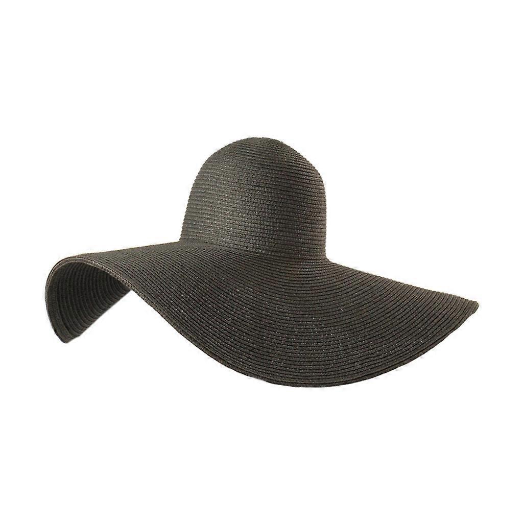 Donne Estate Elegante Floscio per Visiera Da Sole Cappello Vintage 7 Pollici Grande Super Tesa Larga Semplice Tinta Unita UV per Protezione Essere Nero