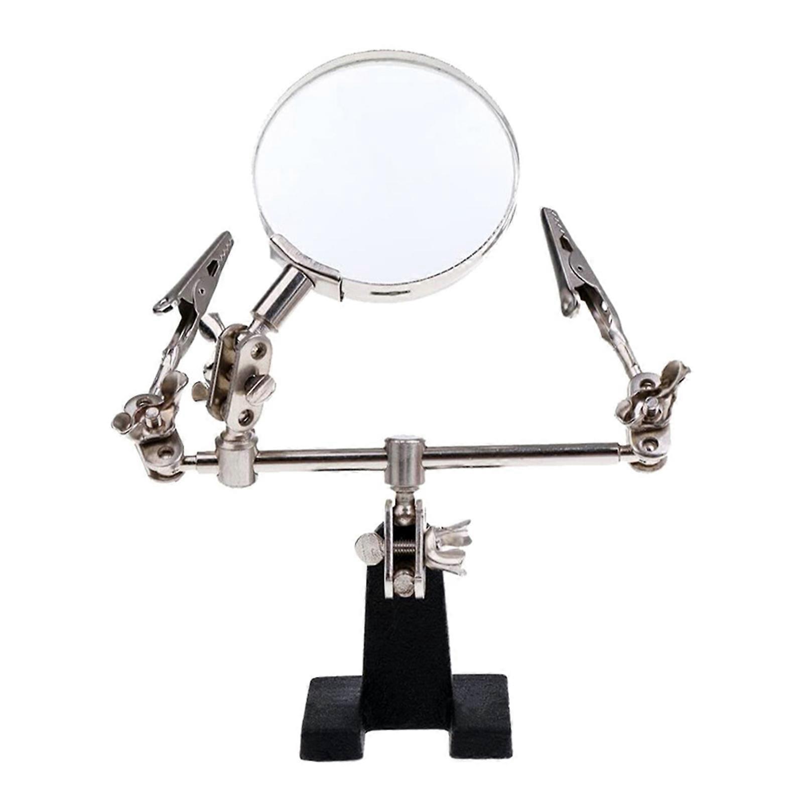 Adjustable Helping Hand with Magnifying Glass Soldering Station Stand with Dual Alligator Clips & a Heavy Base 2.5X 62mm Silver