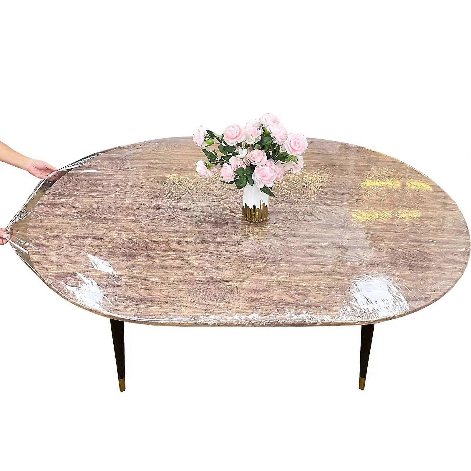 Clear Vinyl Oval Fitted Oil-Proof Tablecloth For 48x68 Inch Oval Table