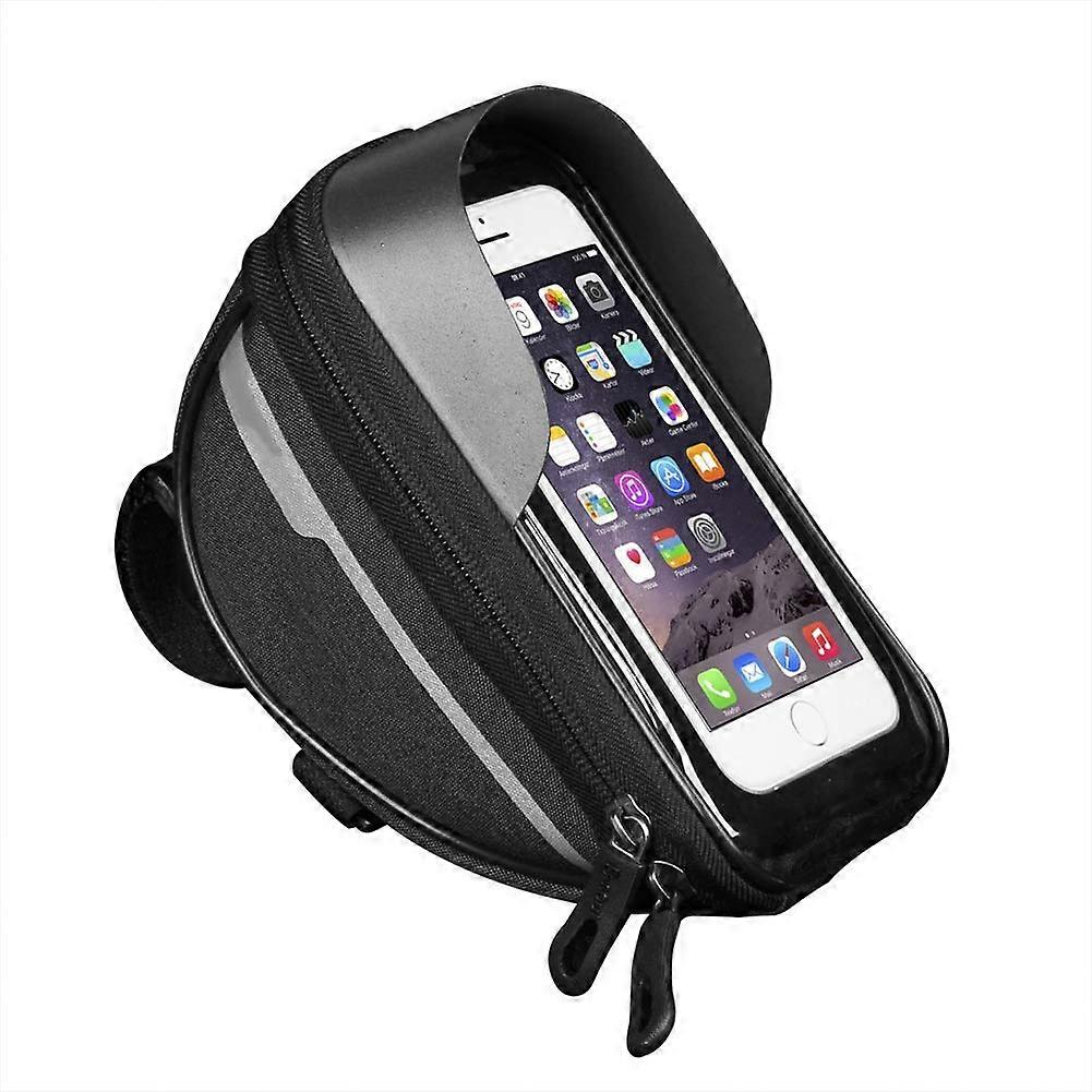 Bike Phone Front Frame Bag with Waterproof Handlebar Storage, 7 Inch Touch Screen Compatible Pouch, Black