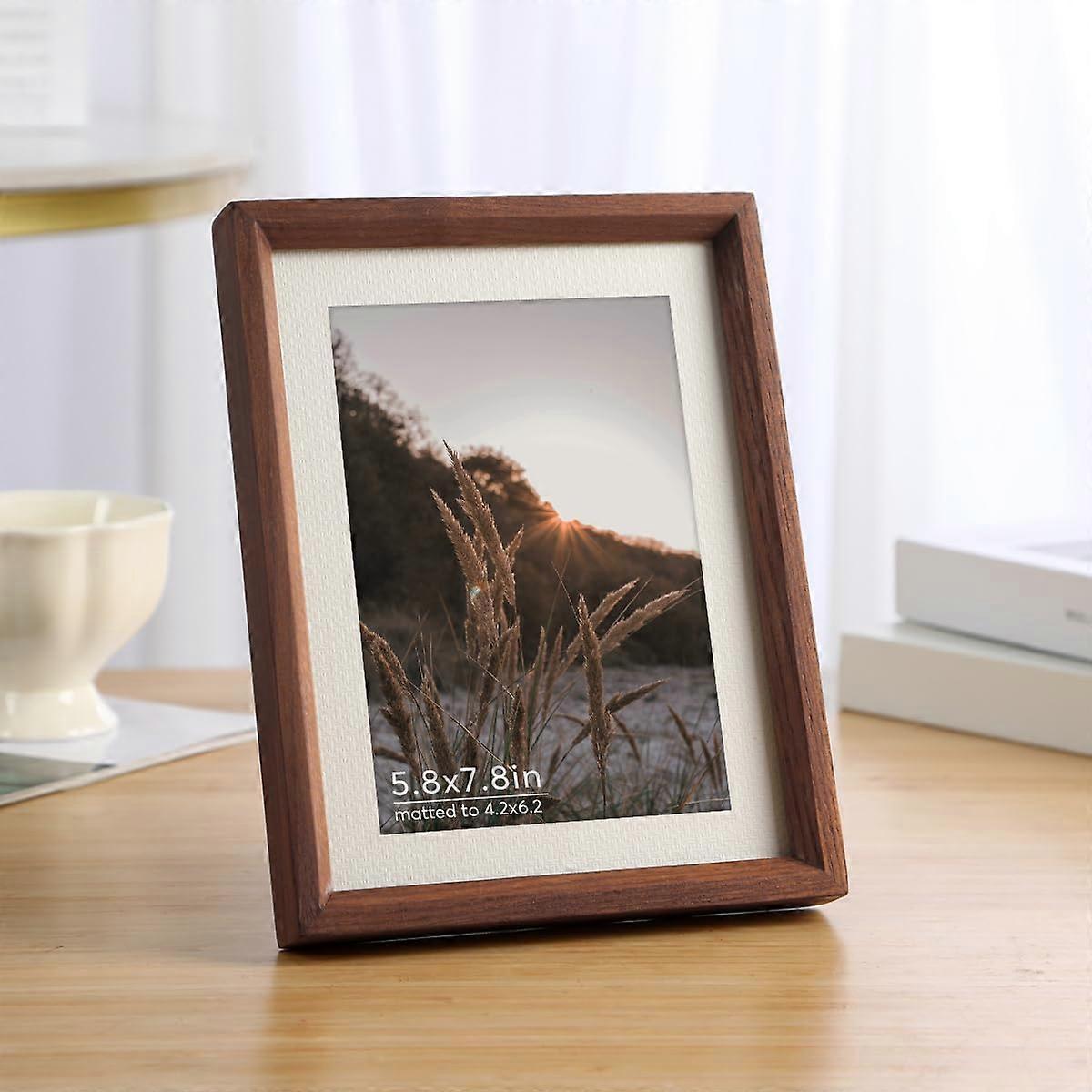 6x8 Picture Frame In Walnut Matted To 5x7 Display Picture Brown Frame Photo Wood Natural Square Frame For Wall And Tabletop Decoration