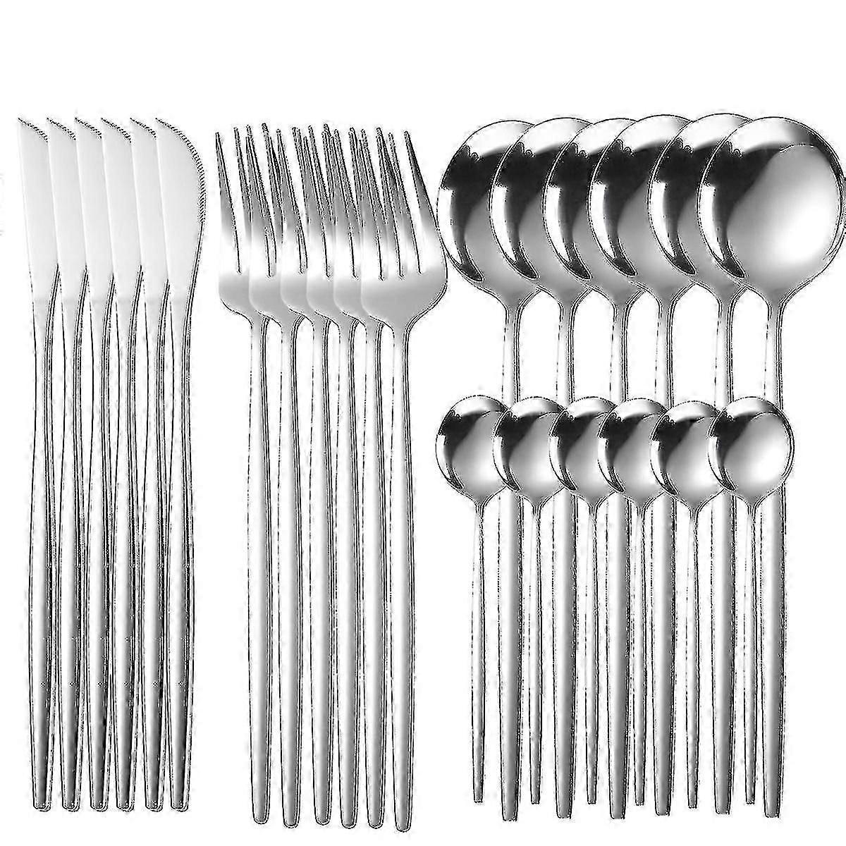 24pcs Cutlery Set Stainless Knife Fork Spoon Flatware Tableware Set