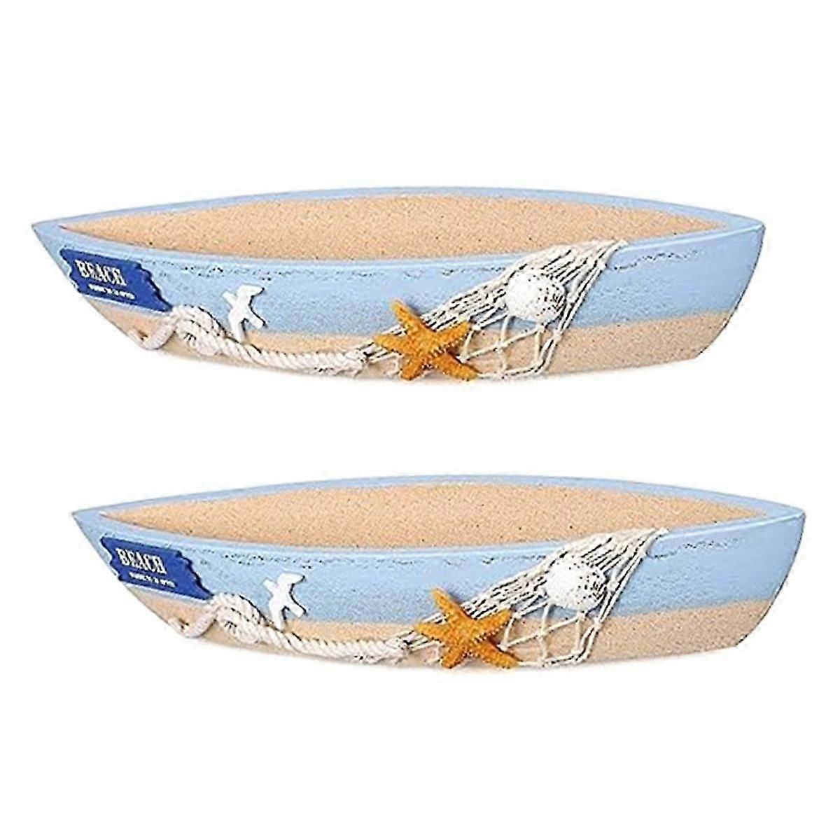 Holz Boot Tablett Display Segelboot Modell Dekor 2 Pack Blau Boot Modell Dekoration Nautischen Strand Ozean