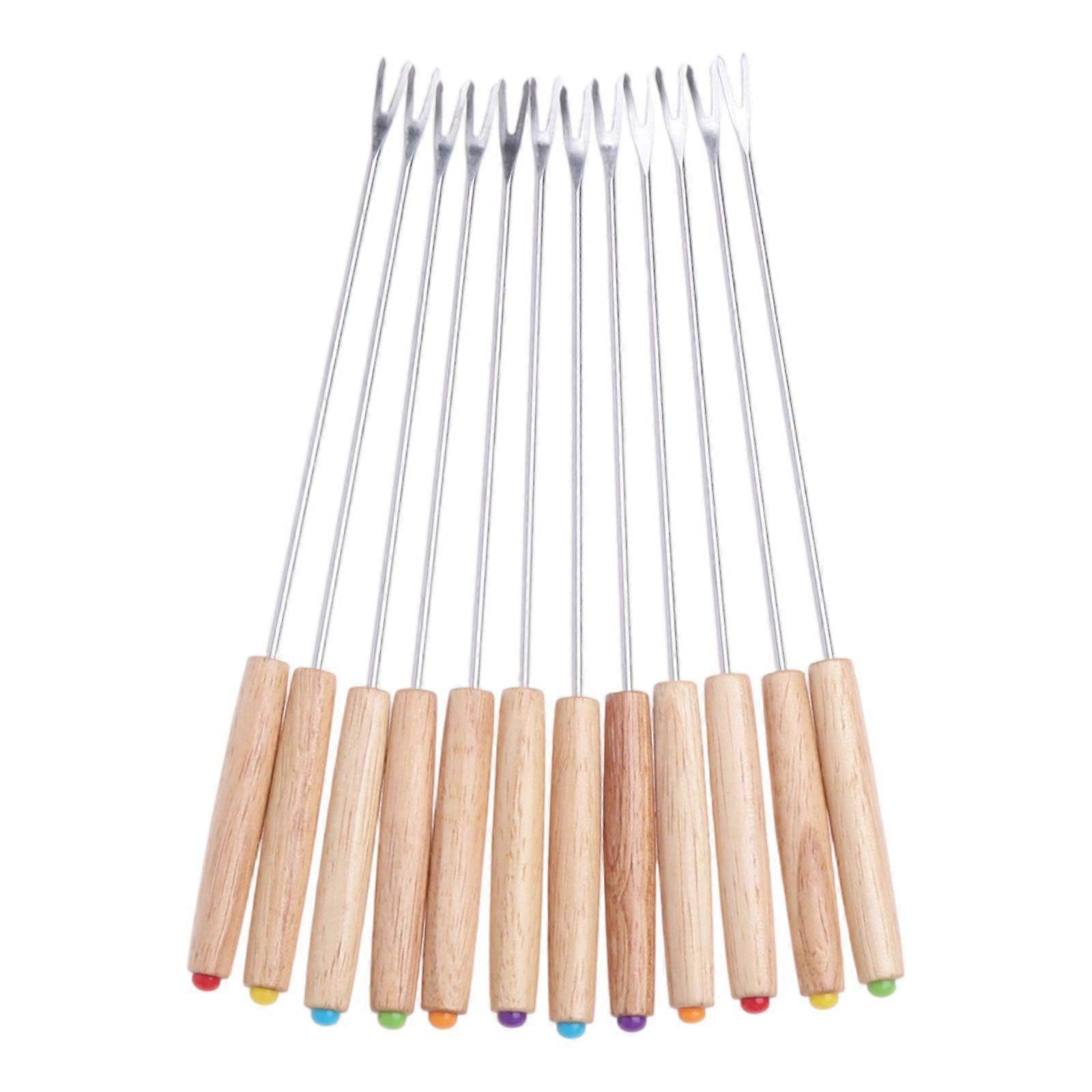 12pcs wooden handle hot pot fork