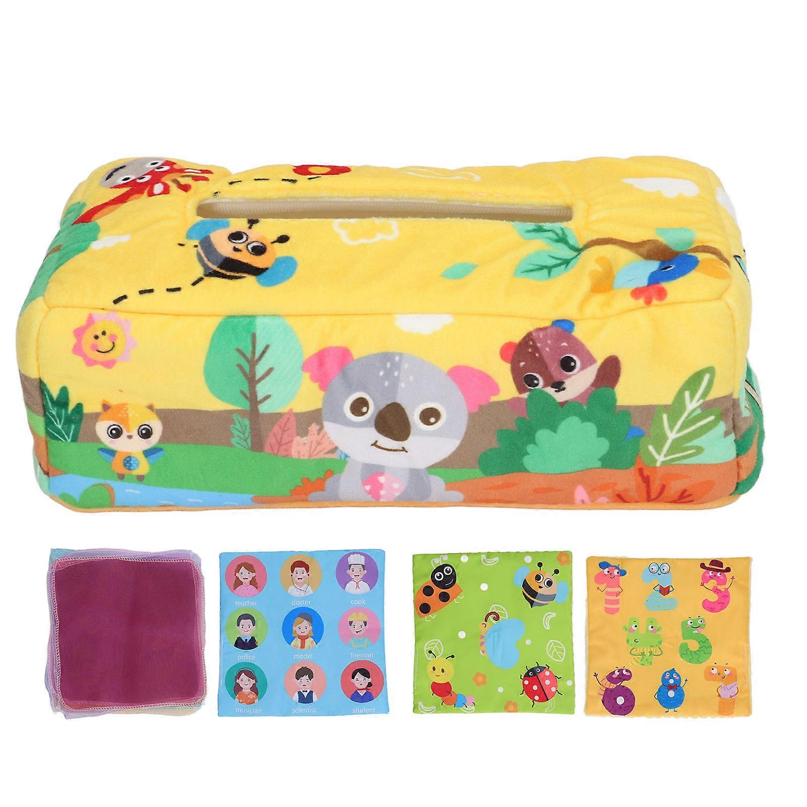 Tissue Box Simulation Finger Exercise Plush Baby Sensory Toy with Crinkle Paper for Toddler Infant Early Education