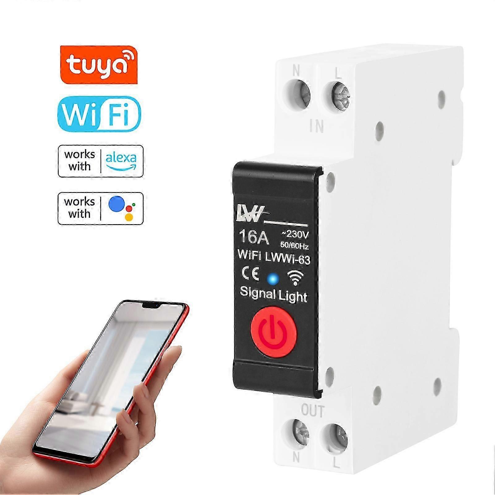 Tuya WiFi Din Rail Switch Intelligent Electricity Consumption Detect Switch Mobilephhone APP Remotely Control Circuit Breaker with Metering Function C