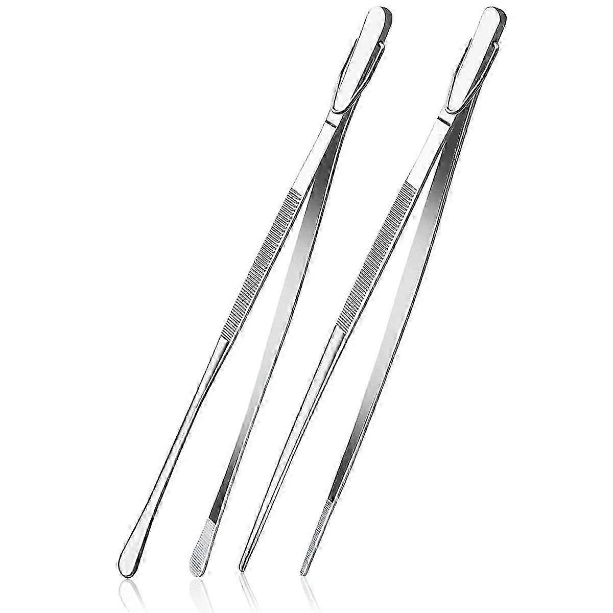 2pcs BBQ Tweezers - Silver - Round Head+Straight Head