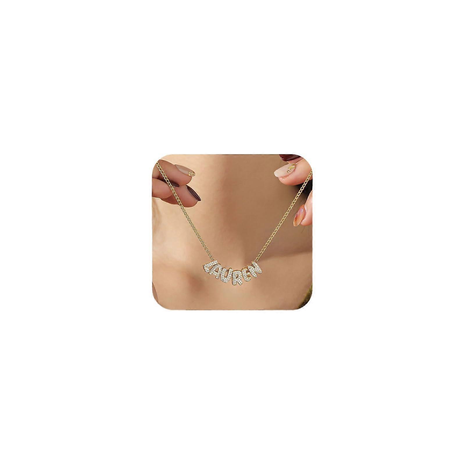 Custom Bubble Name Necklace Cubic with Zirconia for Women