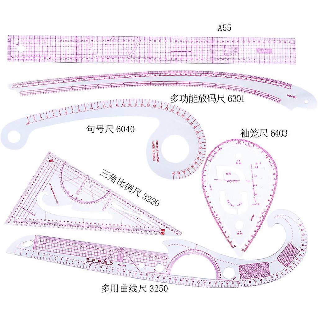 6pcs Practical Sewing French Curve Cutting Ruler Measure Dressmaking Tailor Draw Multicolor