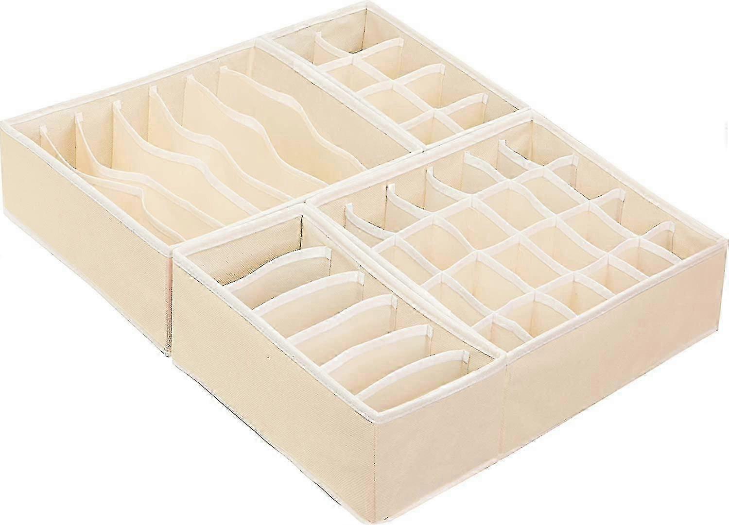 4 Sets Of Simple Home Closet Underwear Storage Drawer Dividers, Beige
