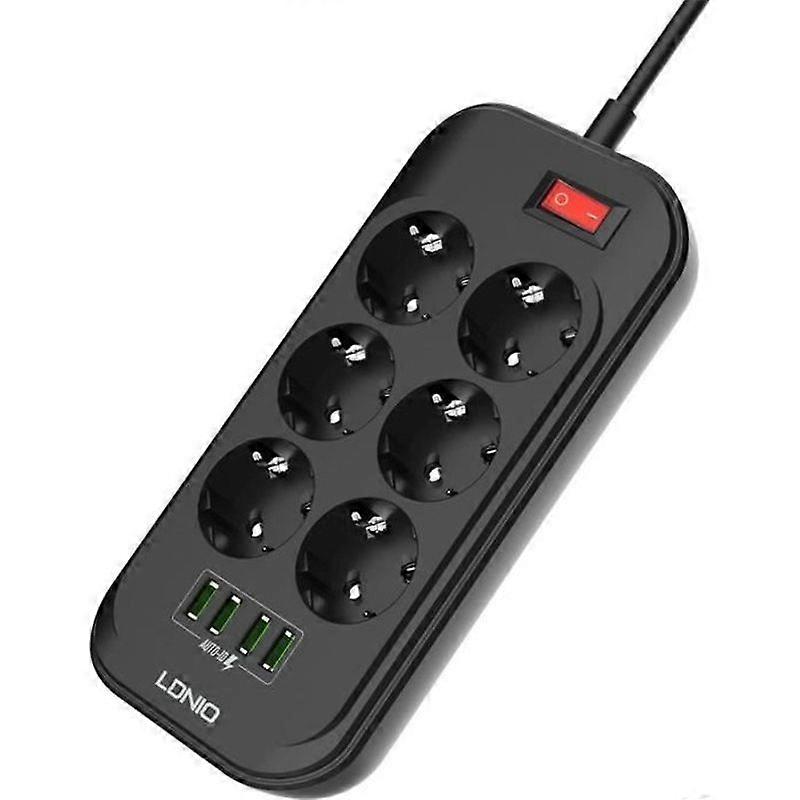 NetBoat USB Power Strip Surge Protector 6 Outlets + 4 USB Ports Surge Protectors Lightning Protector 2 Meter Cord