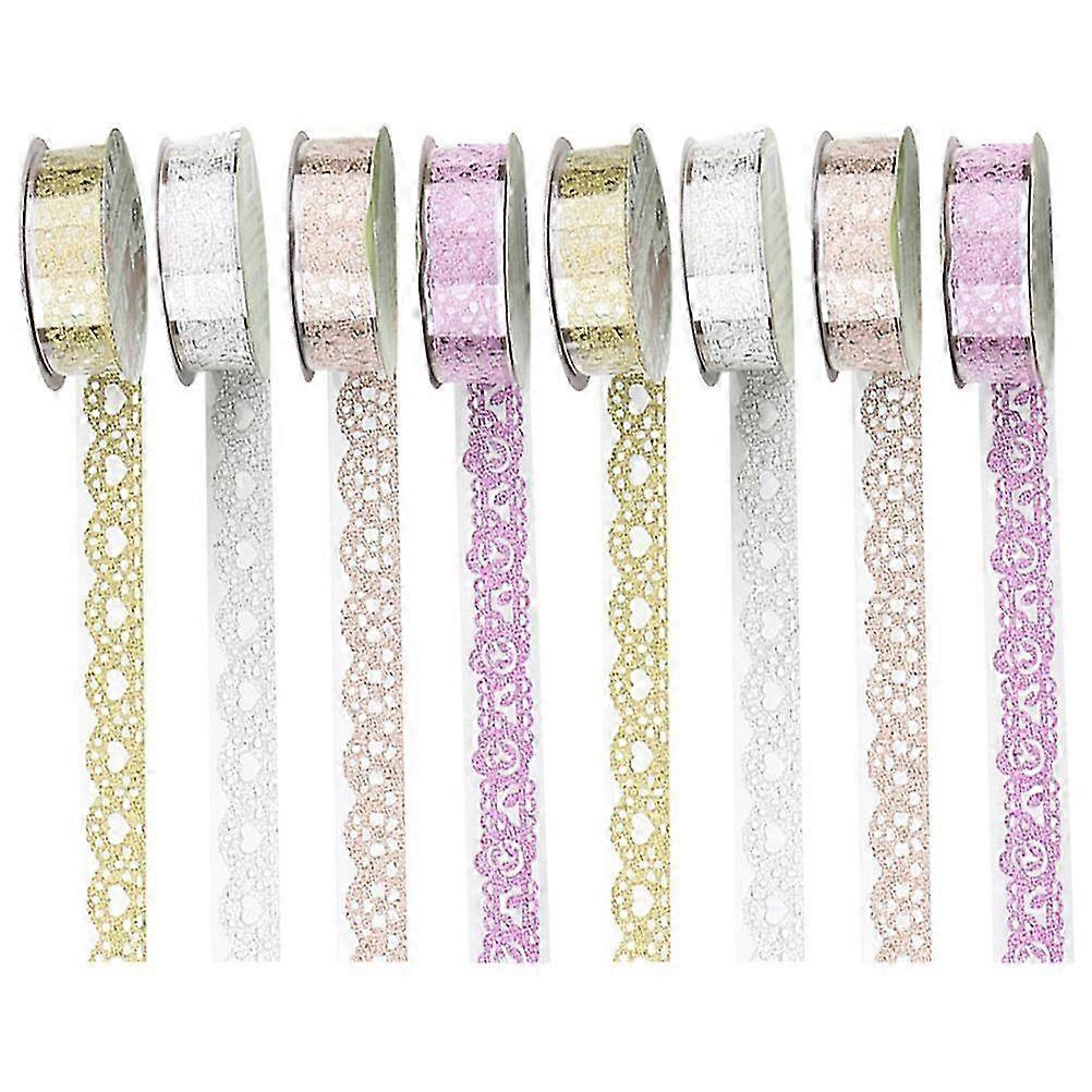 8 Rolls Lace Pattern Self-Adhesive Tape Glitter Bling Sticker Colorful Tape for Frame Gift Wrapping