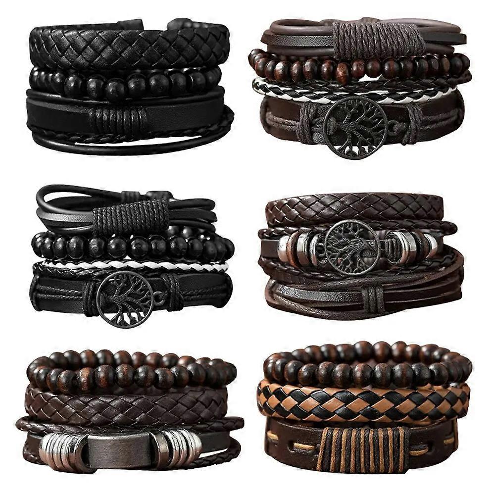 Set Of 3 Handmade Woven Pu Leather Mens Bracelet
